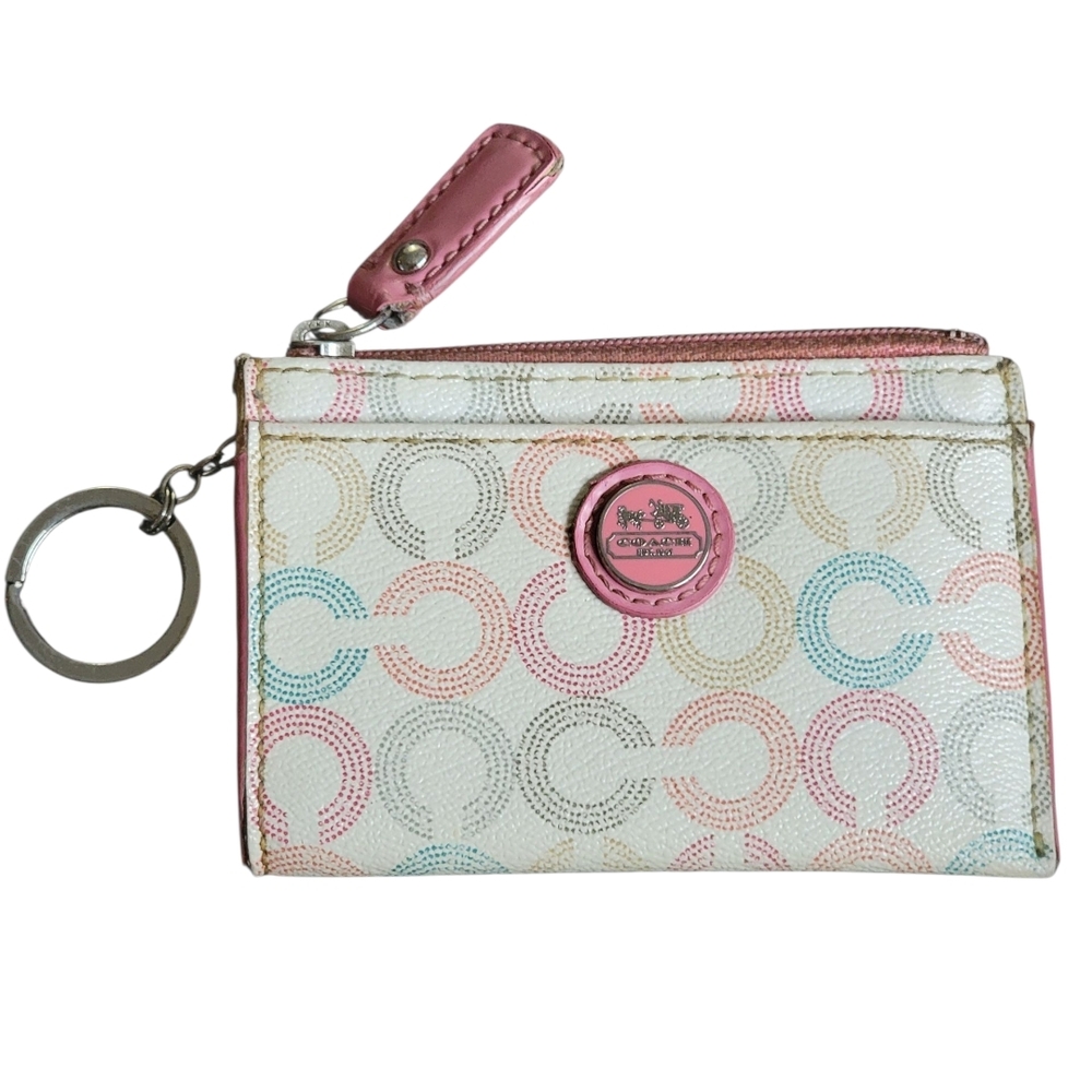 Coach Waverly Optic Art Coin Purse  multi-color signature C W/ Pink Leather Trim - Picture 14 of 15